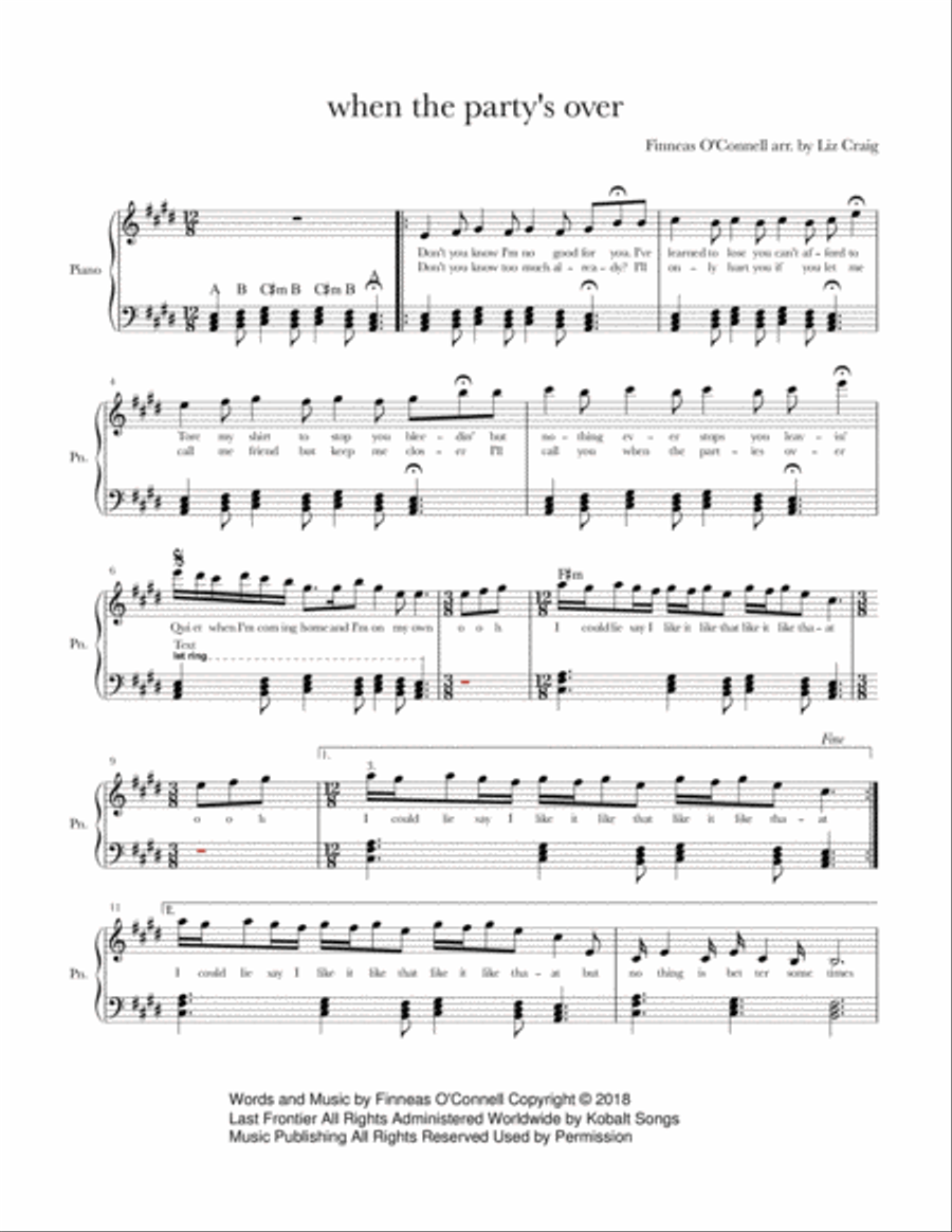 When The Party's Over Easy Piano scores gallery preview page 1