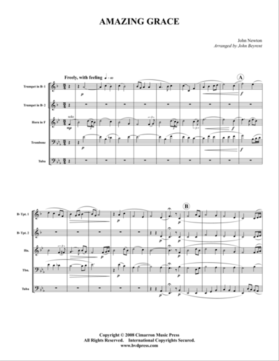 Amazing Grace Amazing Grace Brass Quintet scores gallery preview page 1