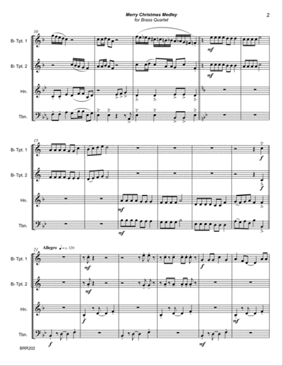 MERRY CHRISTMAS MEDLEY - BRASS QUARTET (unaccompanied) Brass Quartet scores gallery preview page 2