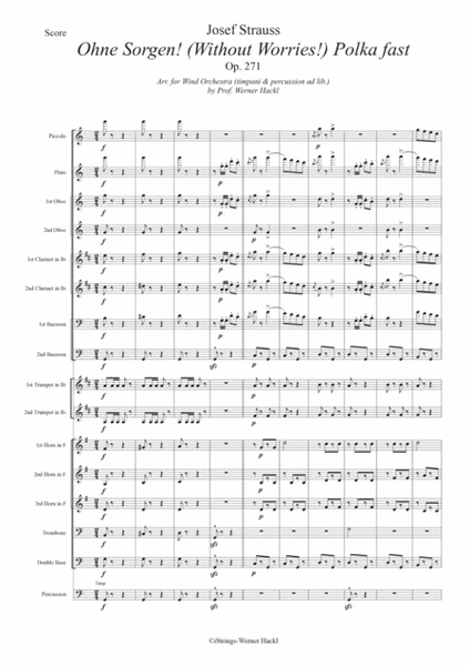 Ohne Sorgen! (Without Worries) Polka fast Op. 271 for wind orchestra