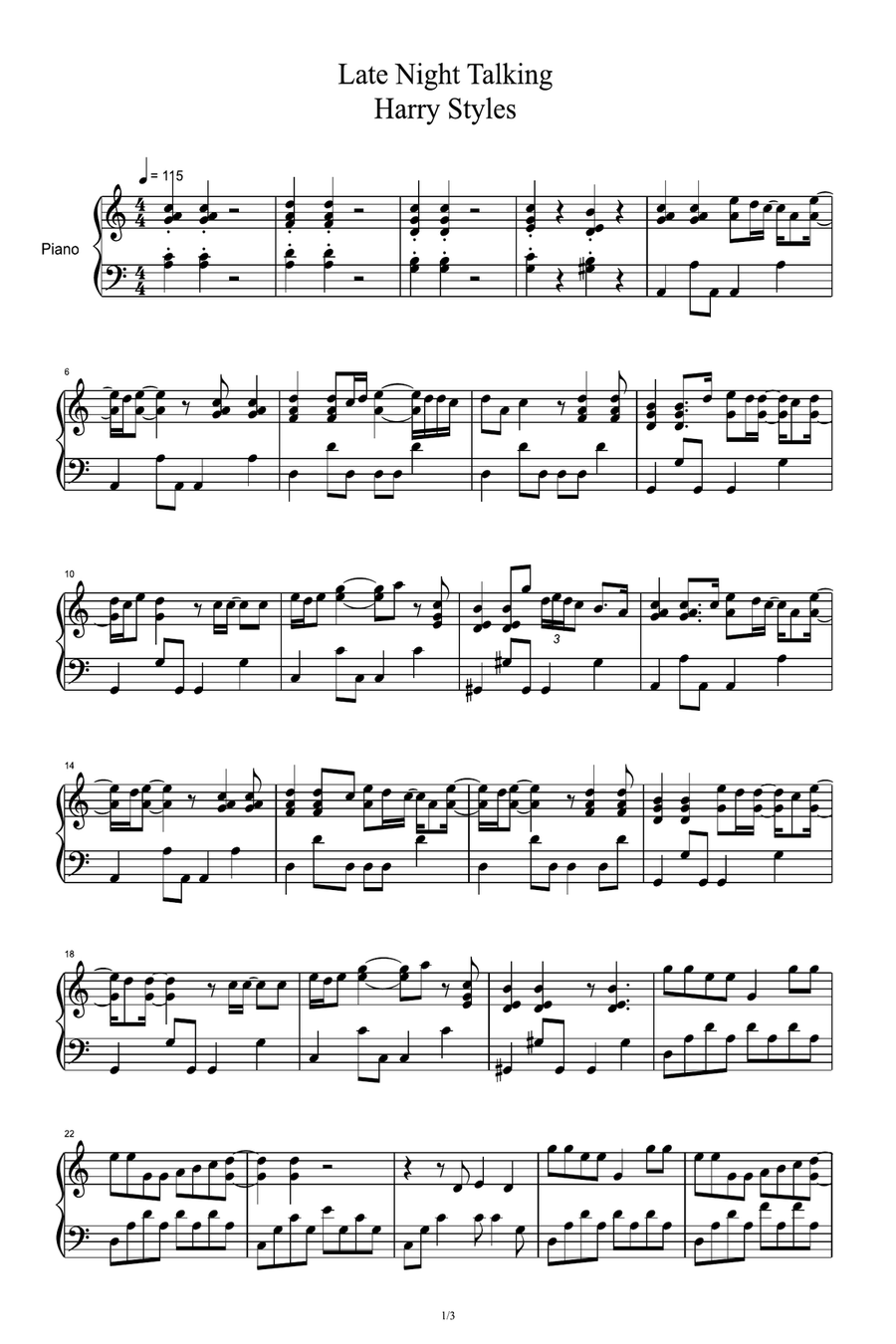 Late Night Talking Late Night Talking Piano Solo scores gallery preview page 1