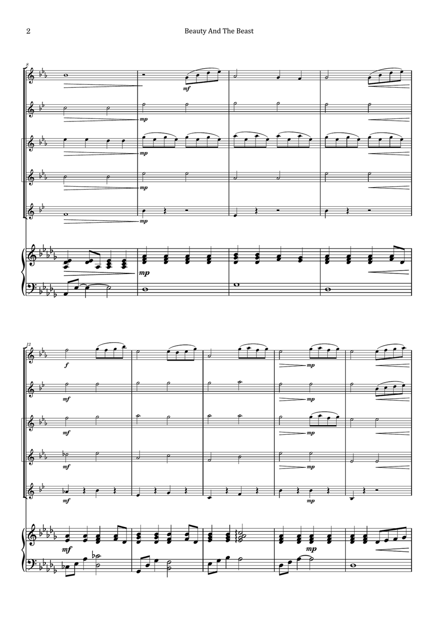 Beauty And The Beast Saxophone Quintet scores gallery preview page 2