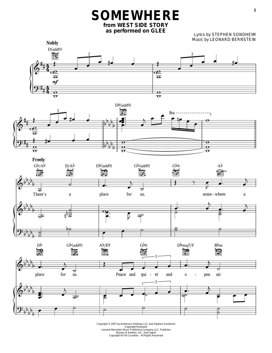 Somewhere Somewhere Piano, Vocal, Guitar scores gallery preview page 1