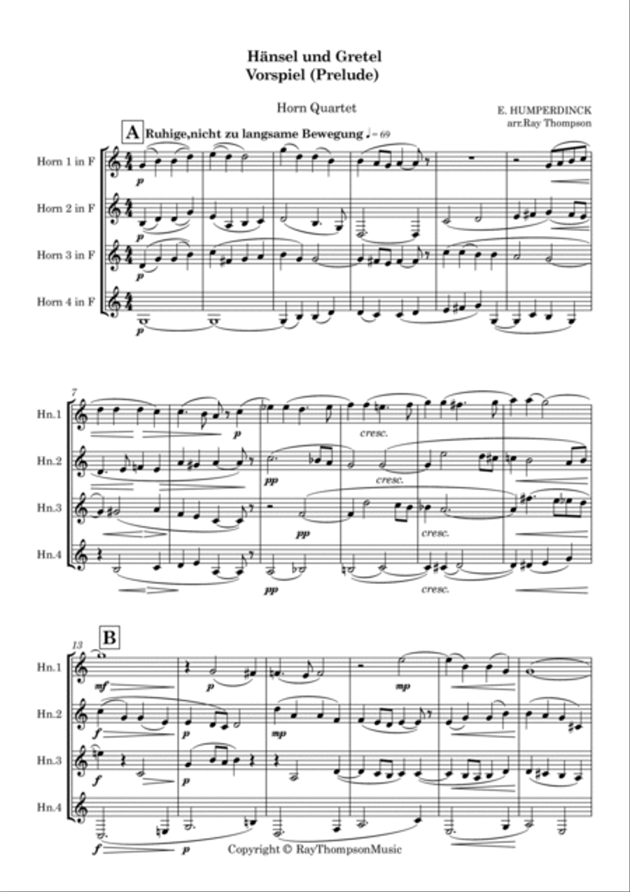 Humperdinck: Hänsel und Gretel: Vorspiel (Hansel and Gretel: Prelude) - horn quartet Brass Quartet scores gallery preview page 2