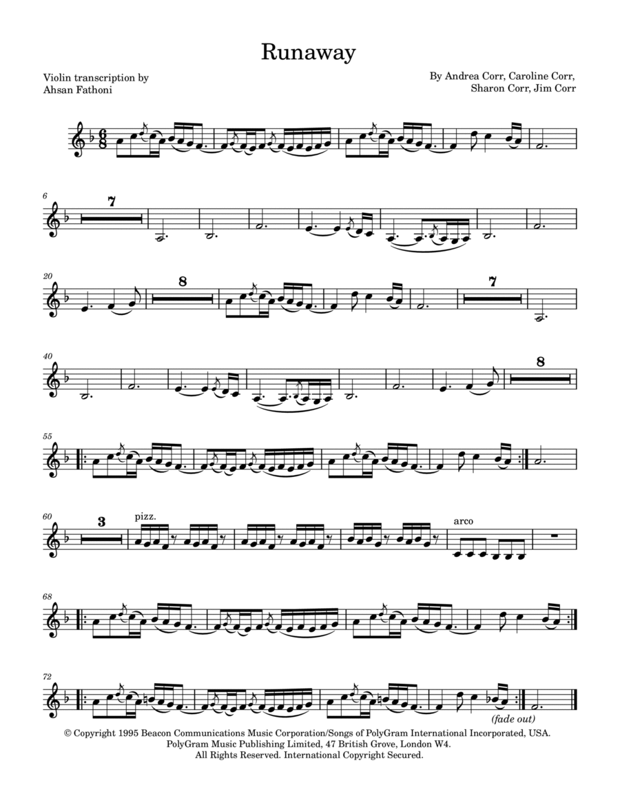 Runaway Violin Solo scores gallery preview page 1