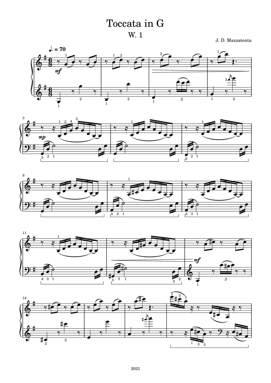 Toccata in G, W. 1 Piano Solo scores gallery preview page 1