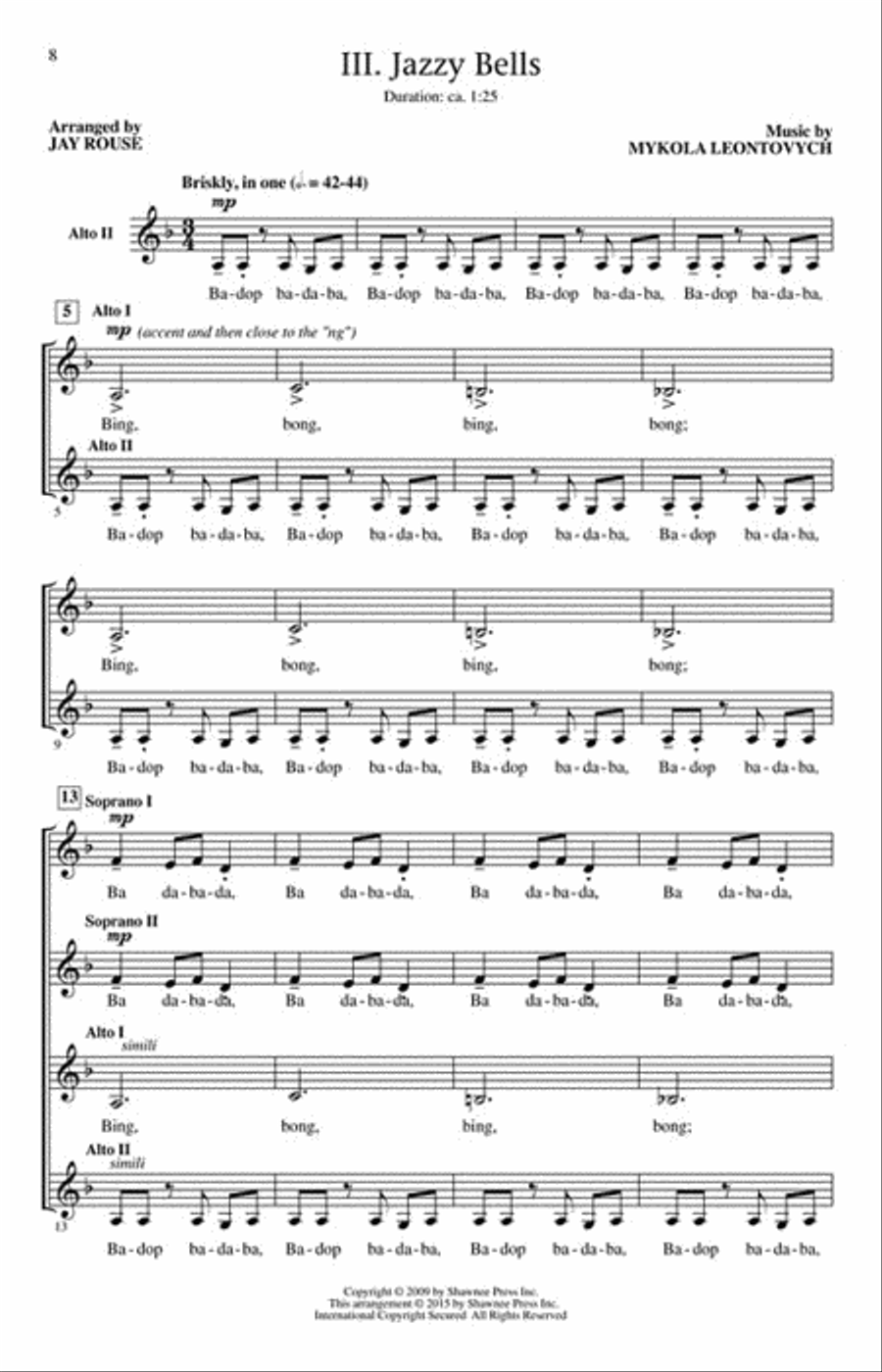Three Jazzy Bell Carols SSAA scores gallery preview page 2