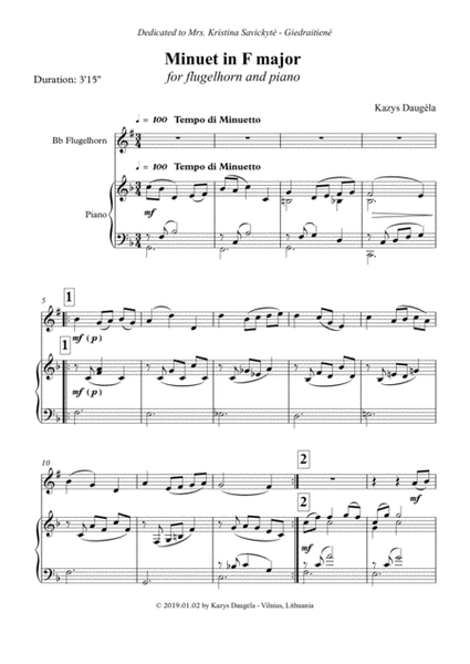 Minuet in F major for Bb Flugelhorn/Cornet/Trumpet and Piano image number null