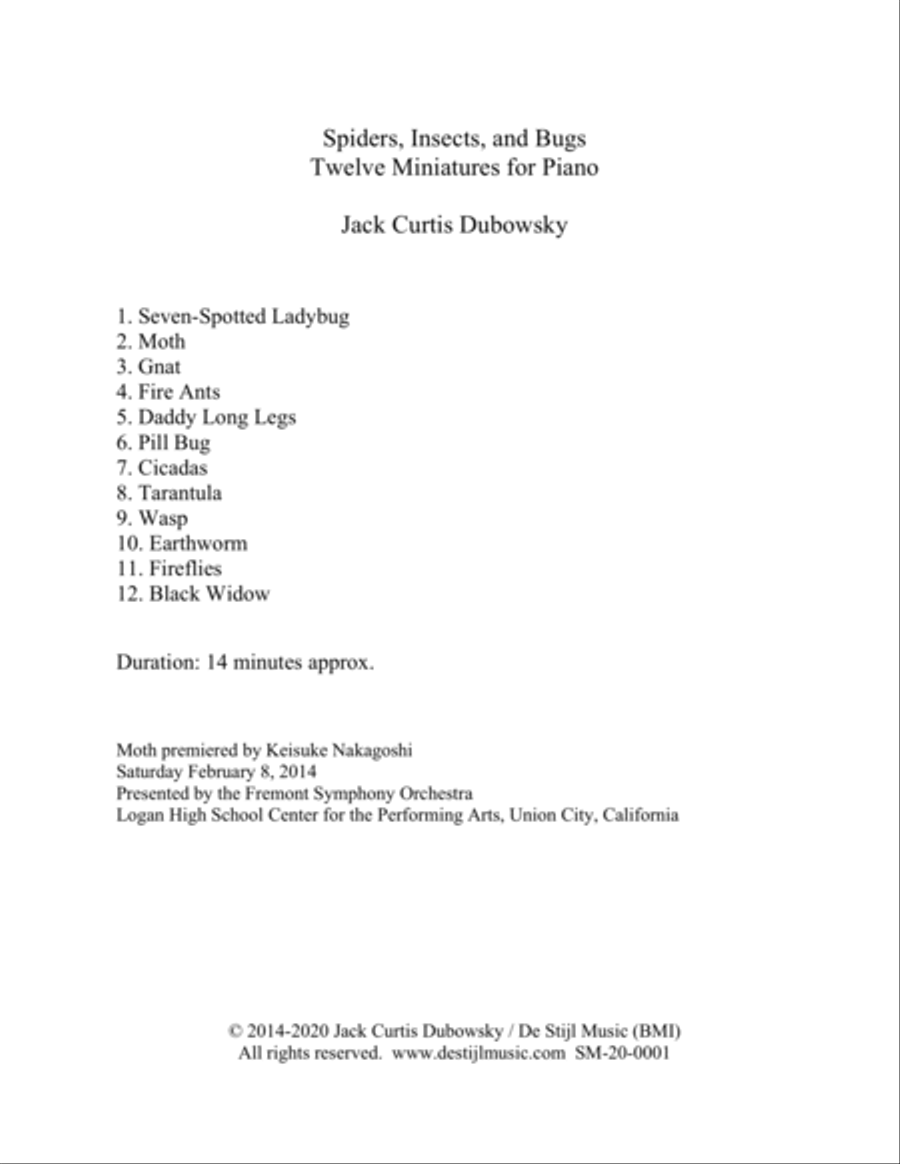 Spiders, Insects, and Bugs: Twelve Miniatures for Piano Piano Solo scores gallery preview page 2