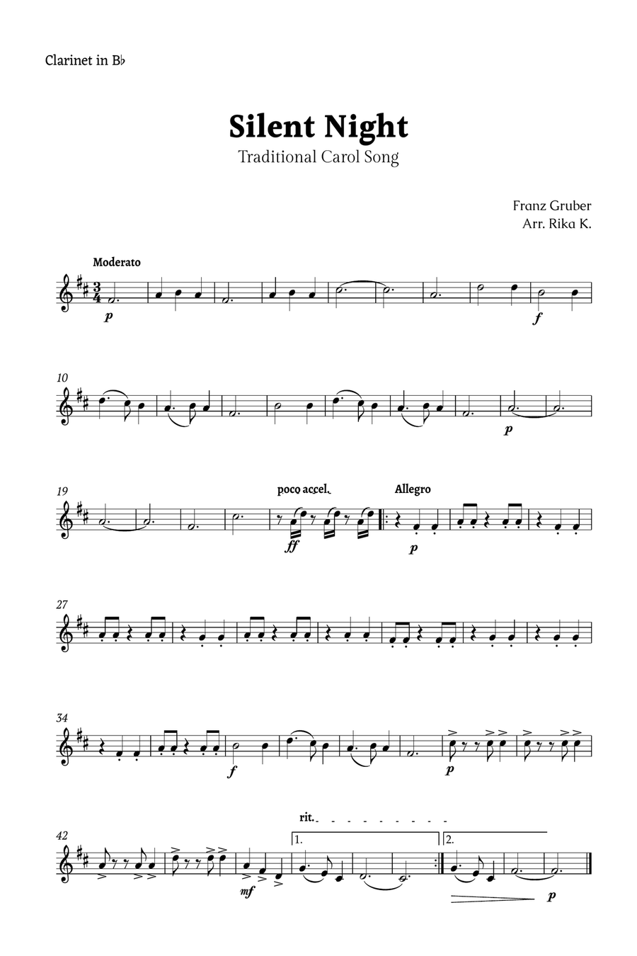 Silent Night for Clarinet Ensemble Quartet Clarinet Quartet scores gallery preview page 4