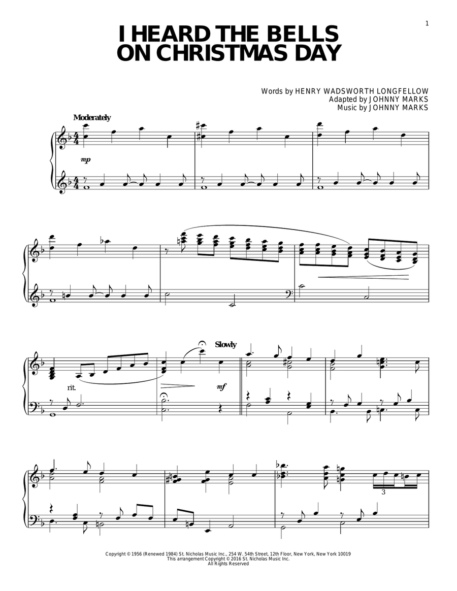 I Heard The Bells On Christmas Day Piano Solo scores gallery preview page 1