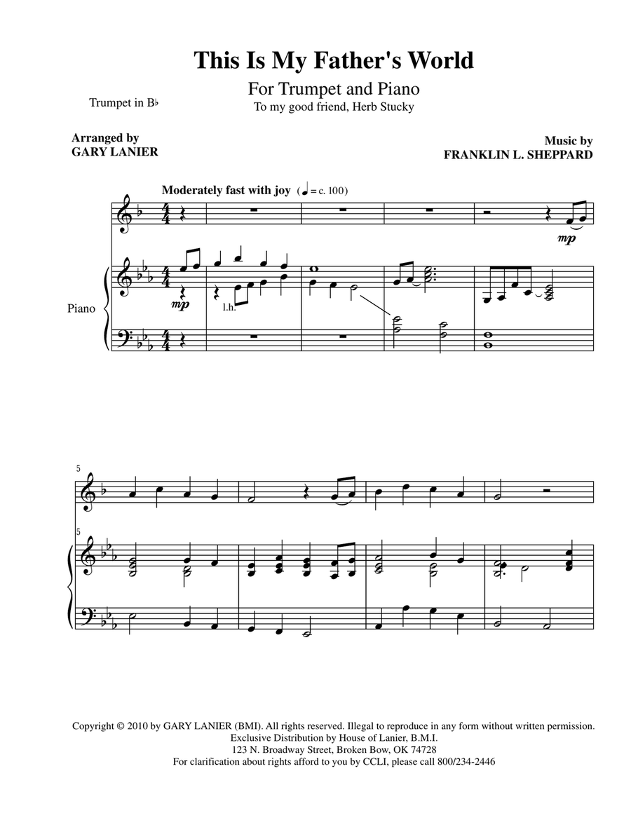 THREE HYMN ARRANGEMENTS for Bb TRUMPET and PIANO (Duet – Trumpet/Piano with Trumpet Part) Trumpet Duet scores gallery preview page 2