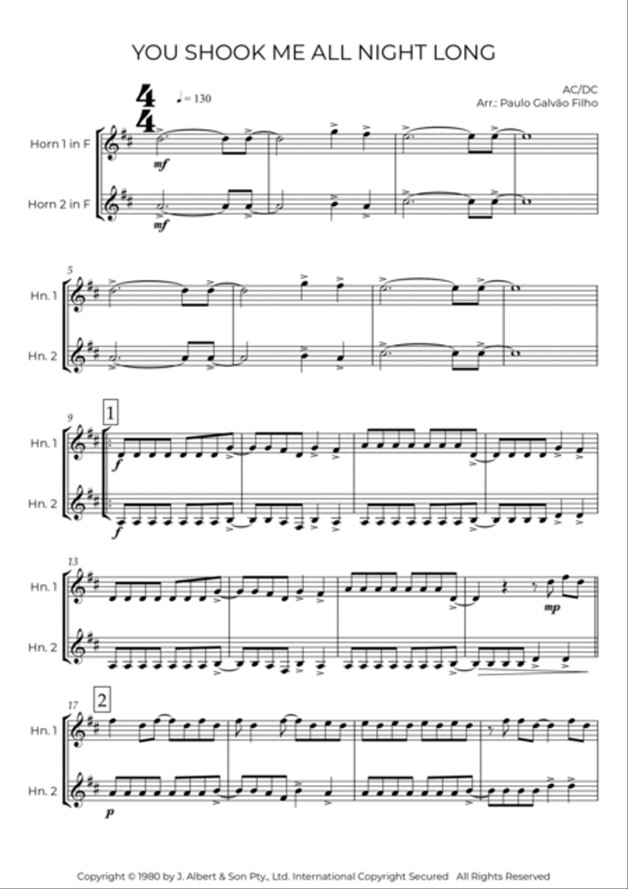 You Shook Me All Night Long Brass Duet scores gallery preview page 2