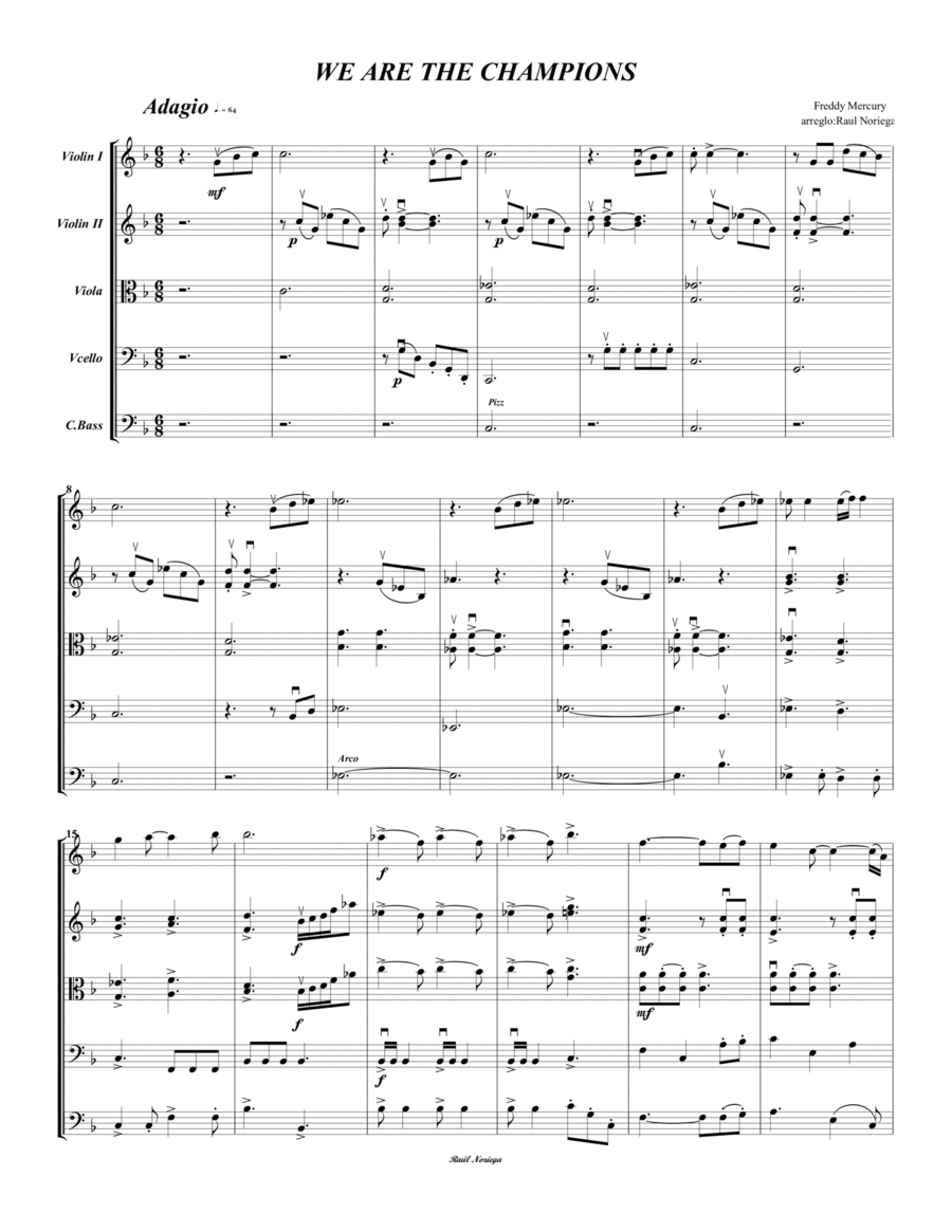 We Are The Champions String Quintet scores gallery preview page 1