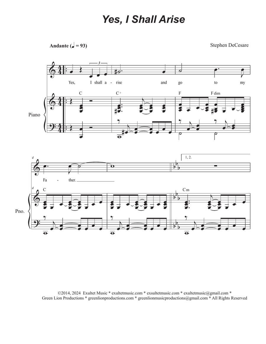 Yes, I Shall Arise (Unison choir) Unison Choir scores gallery preview page 1