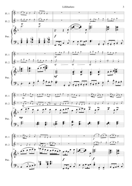 Lilliburlero (or Lillibulero) for 2 flutes and piano image number null