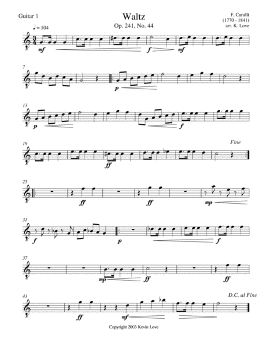 Waltz, Op. 241, No. 44 (Guitar Quartet) - Score and Parts Guitar Ensemble scores gallery preview page 4