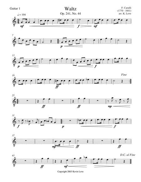 Waltz, Op. 241, No. 44 (Guitar Quartet) - Score and Parts image number null