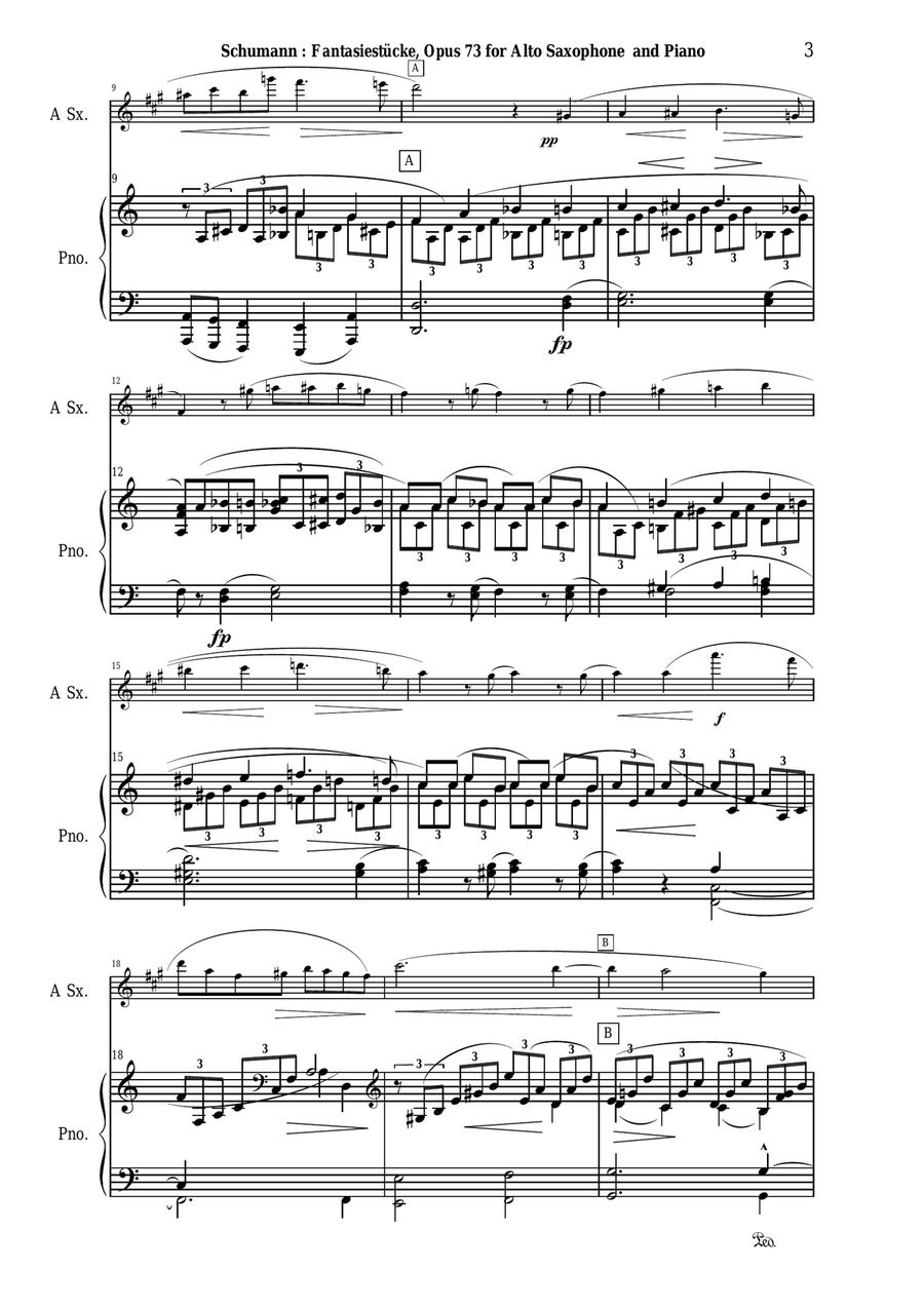 Robert Schumann: Three Fantasy Pieces (Drei Fantasiestücke), arranged for alto saxophone and piano Alto Saxophone scores gallery preview page 3