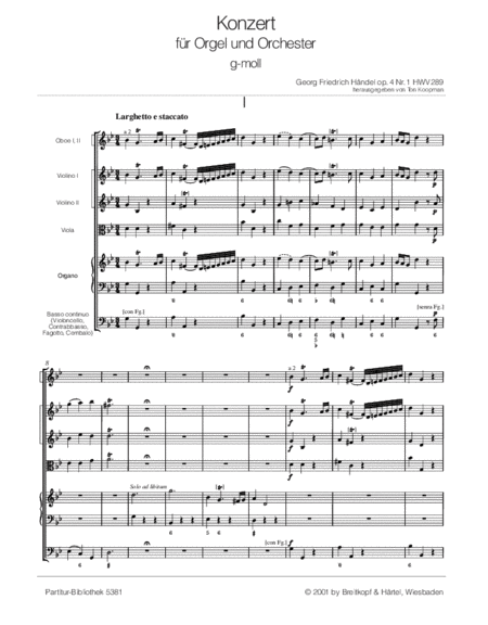 Organ Concerto (No. 1) in G minor Op. 4/1 HWV 289