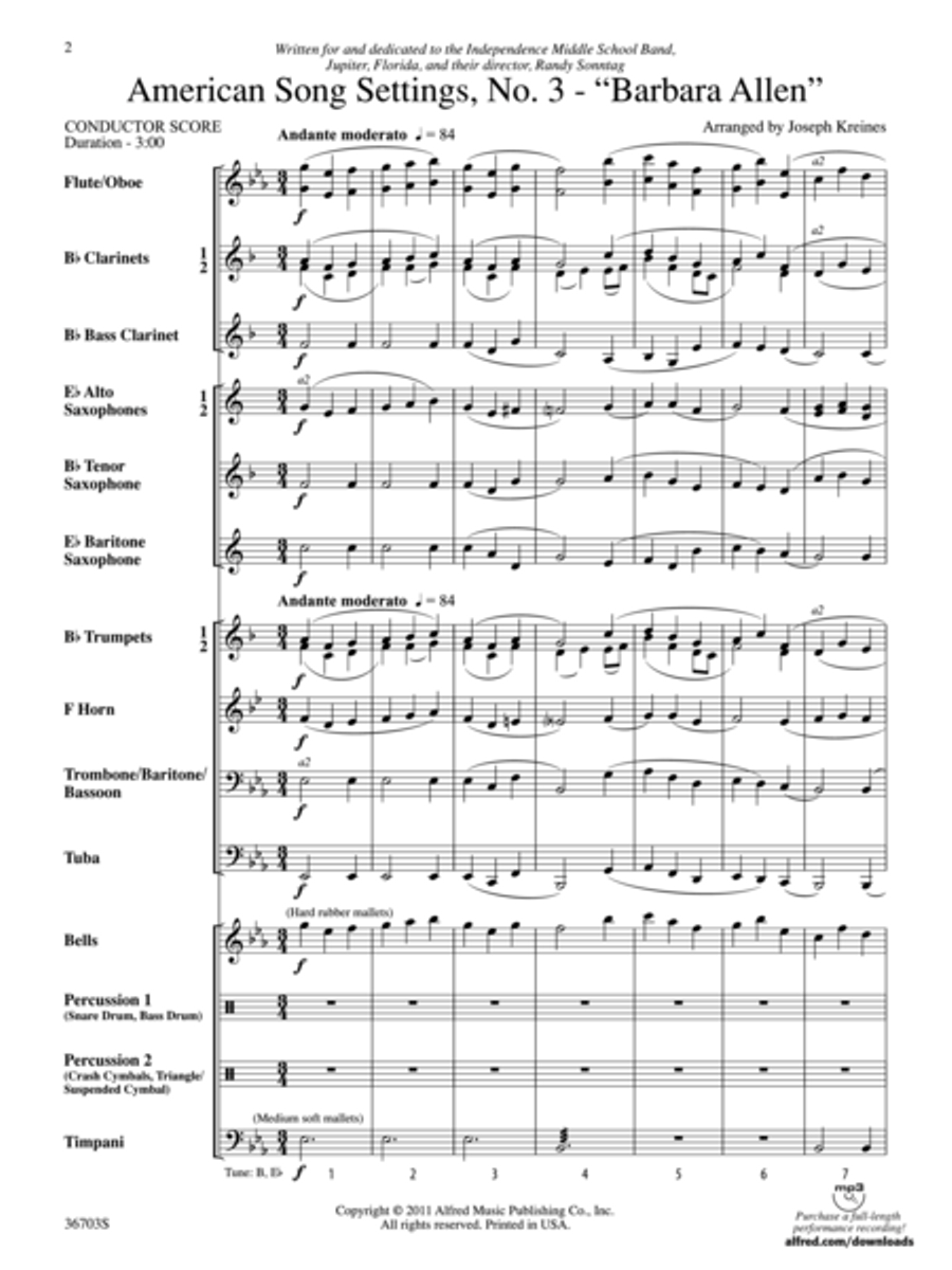 American Song Settings, No. 3 Concert Band scores gallery preview page 2