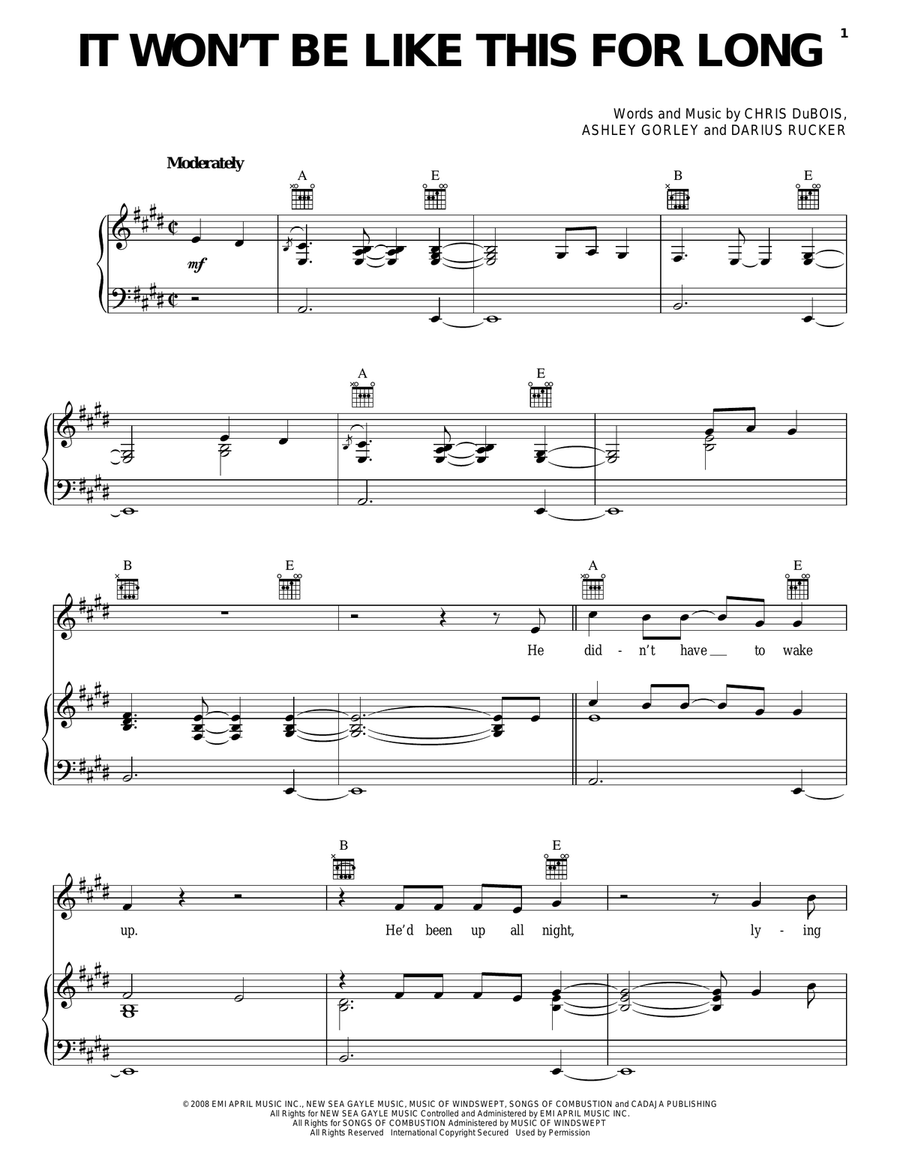 It Won't Be Like This For Long Piano, Vocal, Guitar scores gallery preview page 1