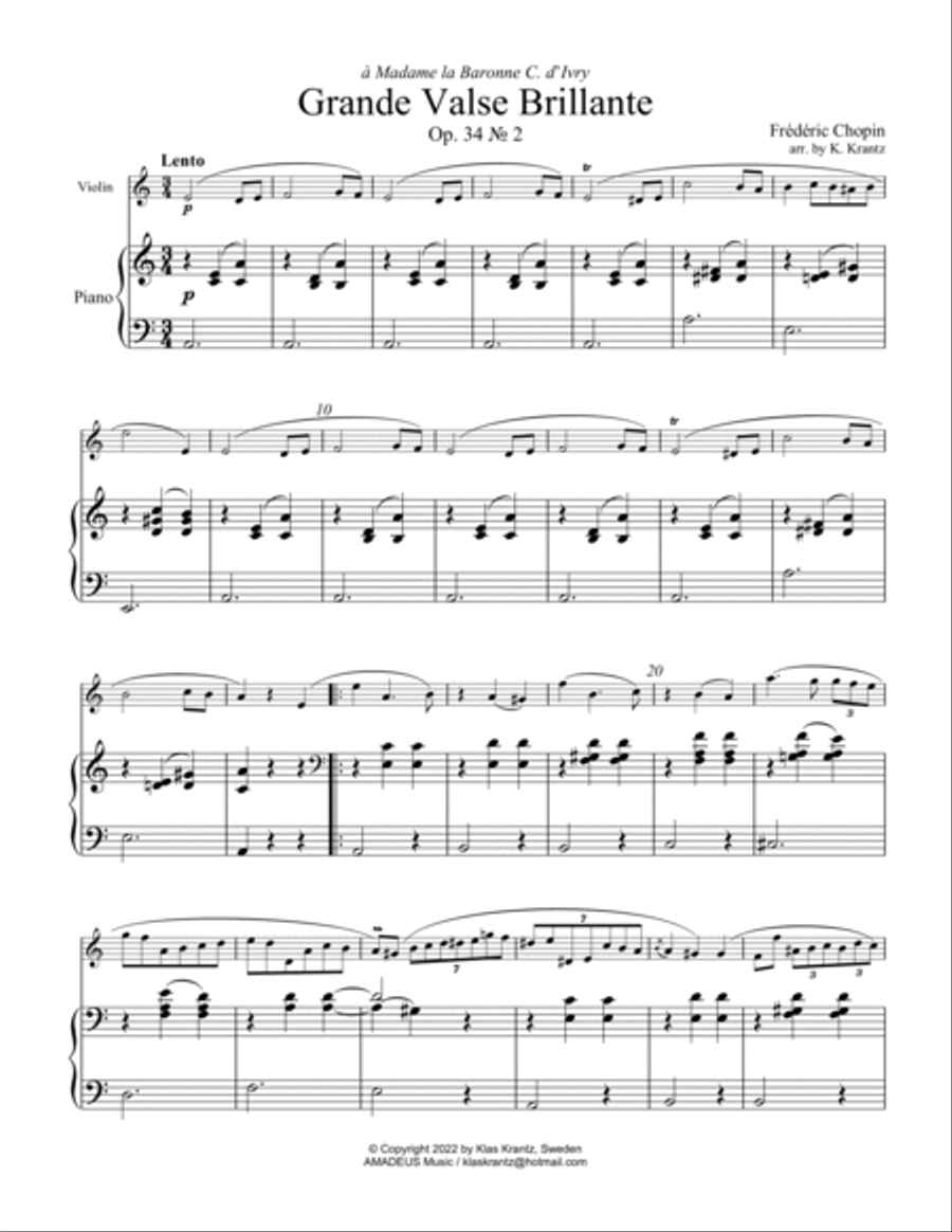 Grande valse brillante, Op. 34 No. 2, for violin and piano Violin Solo scores gallery preview page 2
