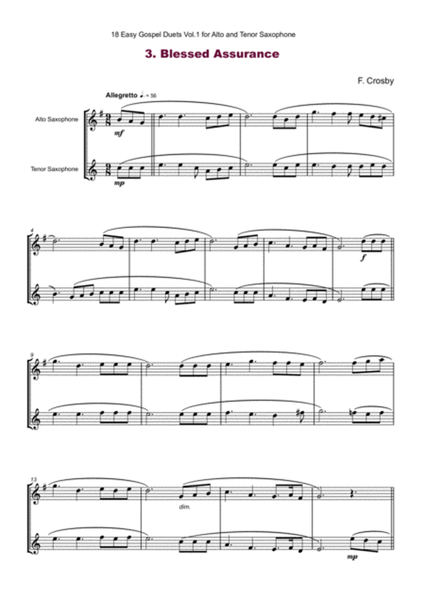 18 Easy Gospel Duets Vol.1 for Alto and Tenor Saxophone