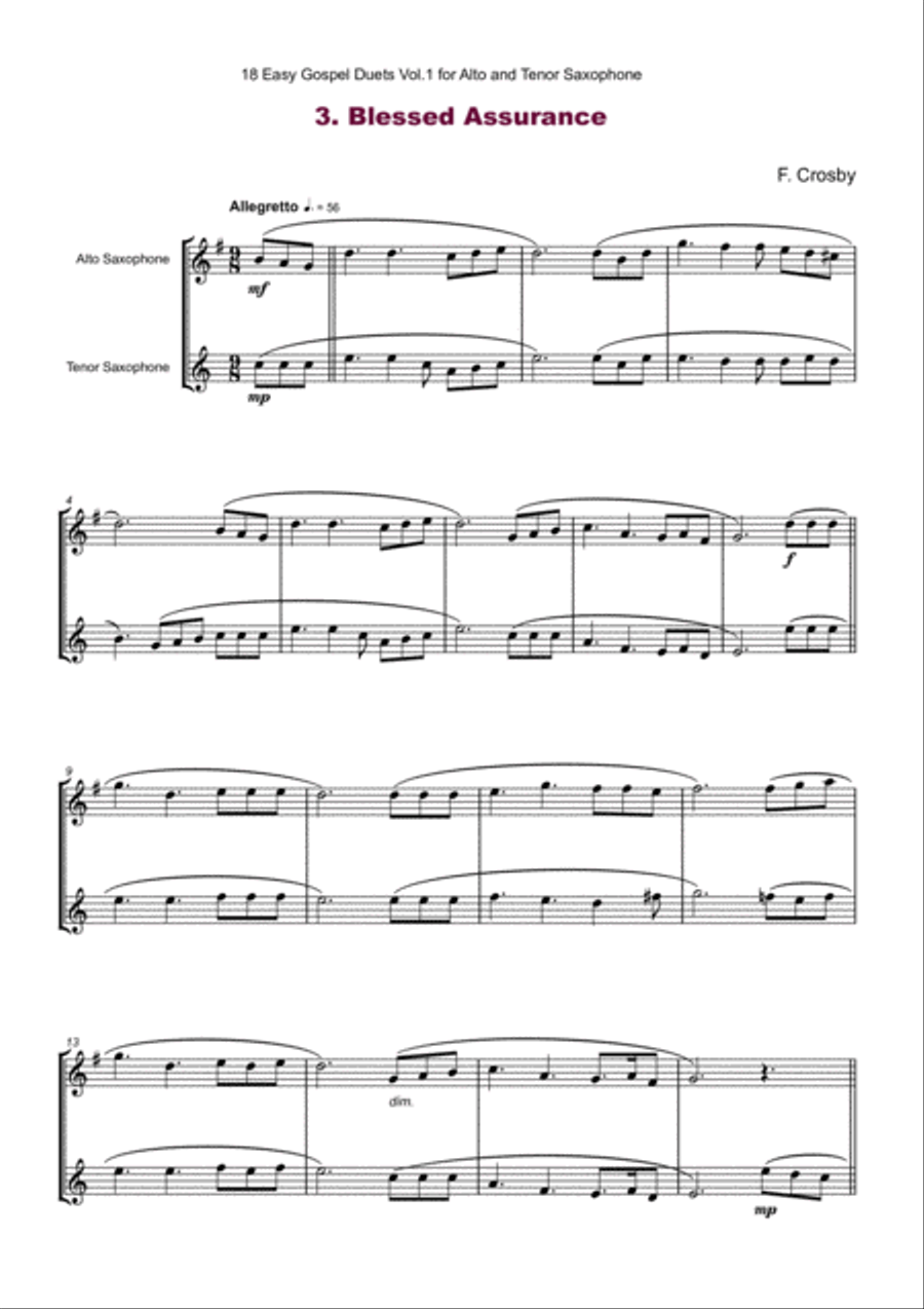 18 Easy Gospel Duets Vol.1 for Alto and Tenor Saxophone Woodwind Duet scores gallery preview page 5