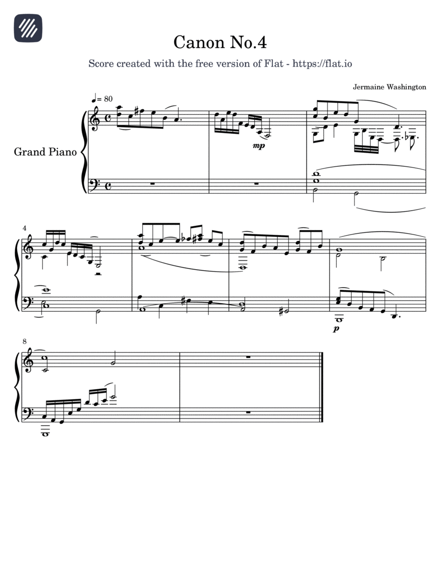 Canon IV Piano Solo scores gallery preview page 1