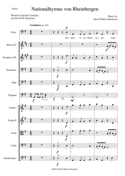 Nationalhymne von Rheinbergen (National Anthem of Rheinbergen) baritone and orchestra SCORE only image number null