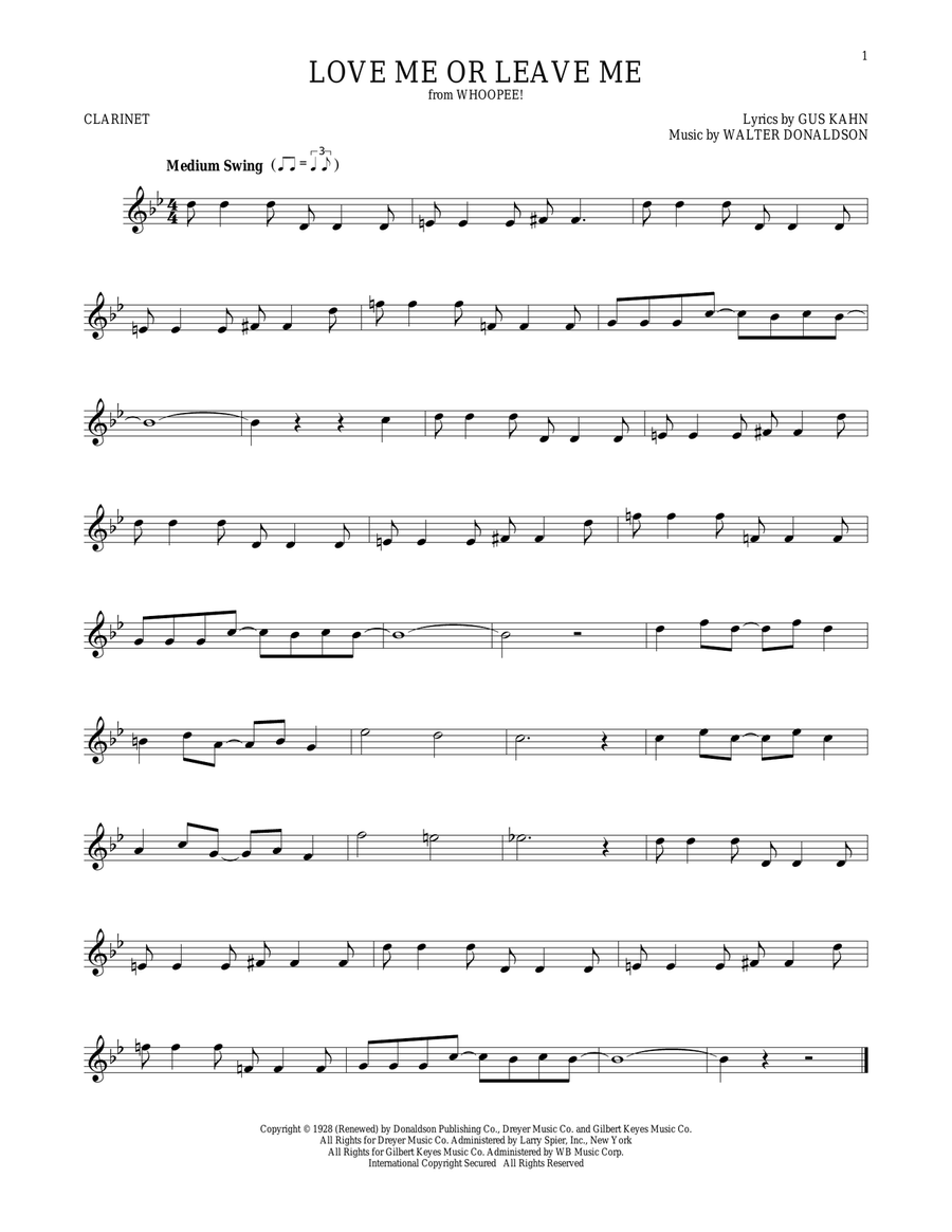 Love Me Or Leave Me Love Me Or Leave Me Clarinet Solo scores gallery preview page 1