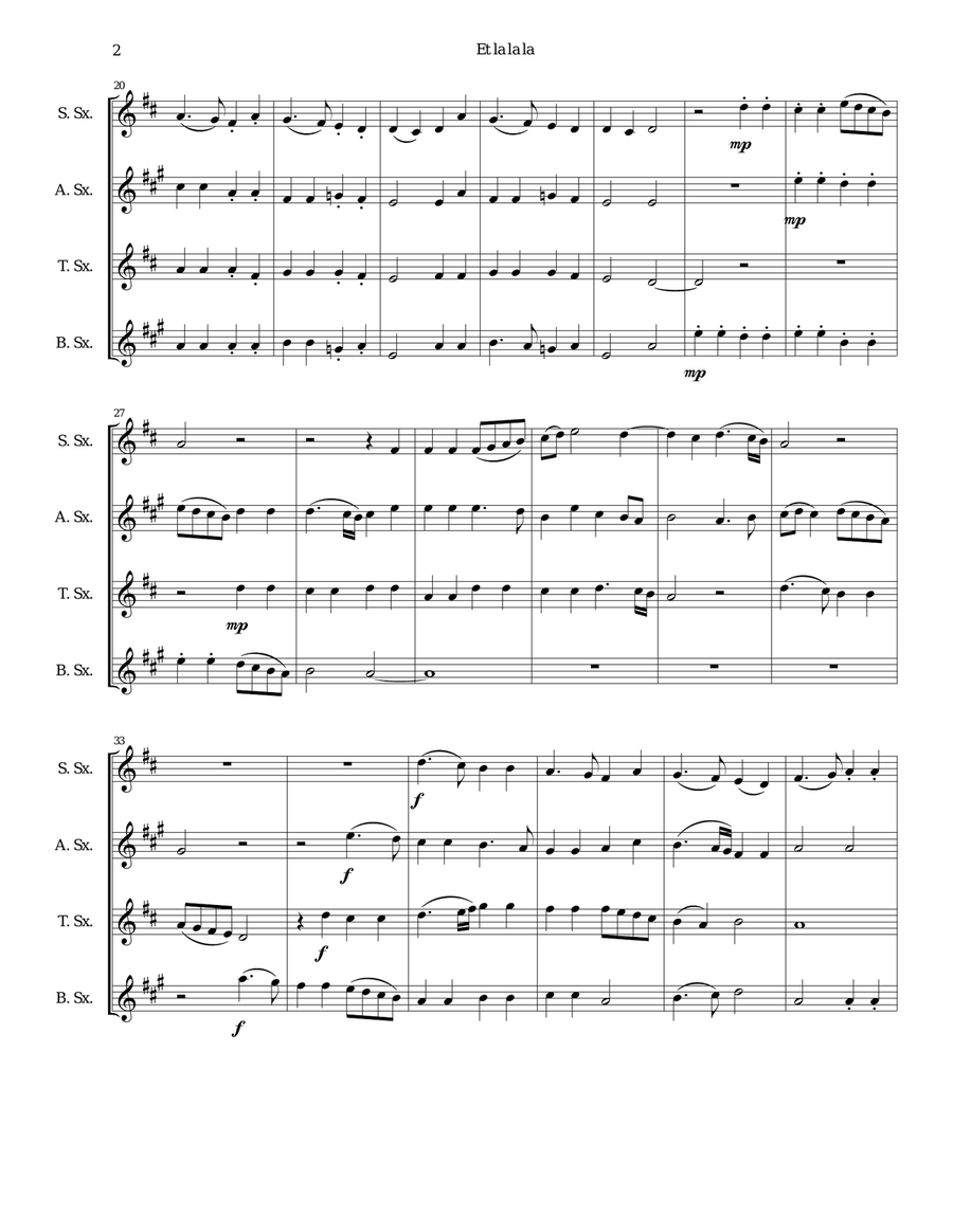 Et la la la for saxophone quartet Saxophone Quartet scores gallery preview page 2