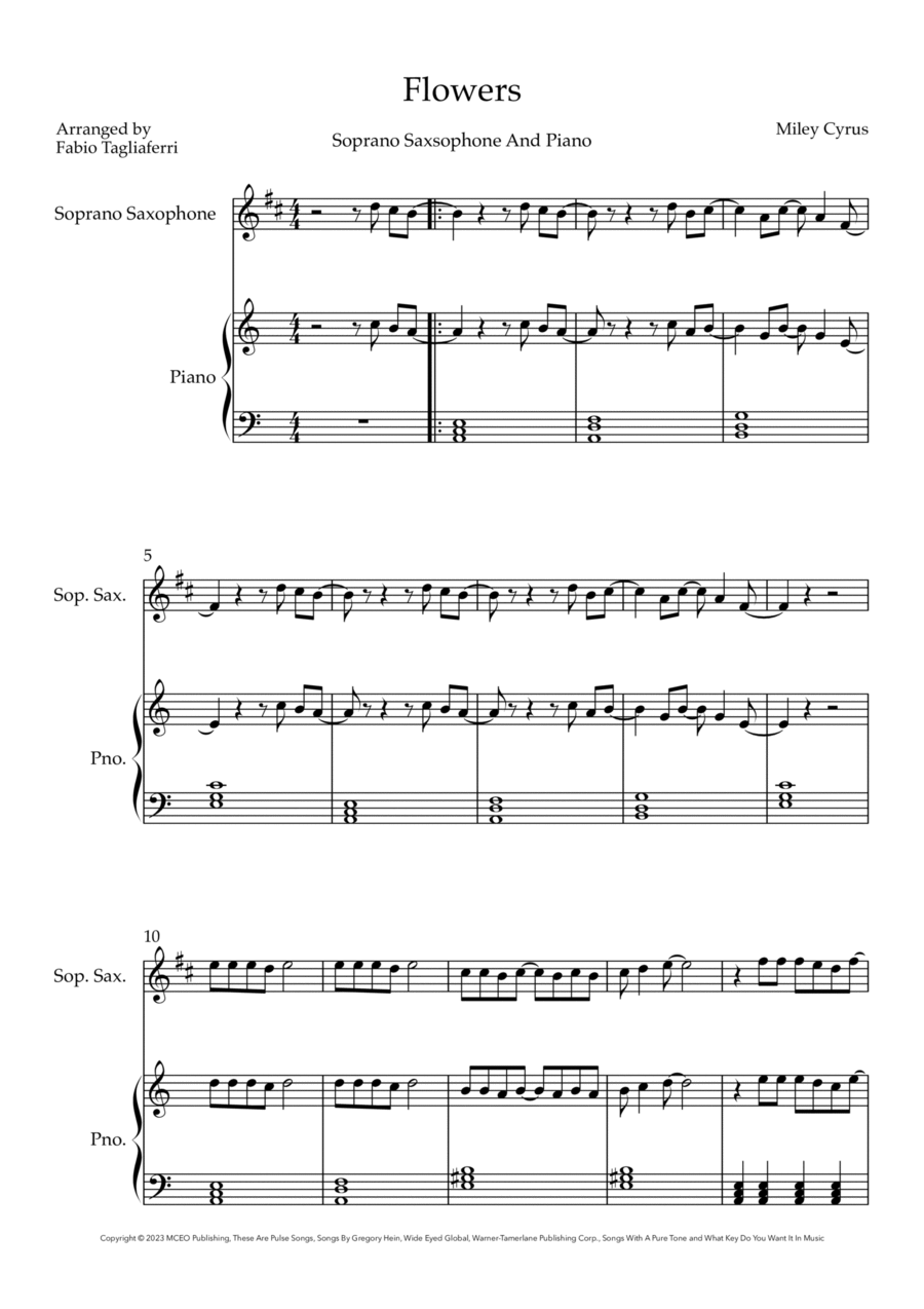 Flowers Soprano Saxophone scores gallery preview page 1