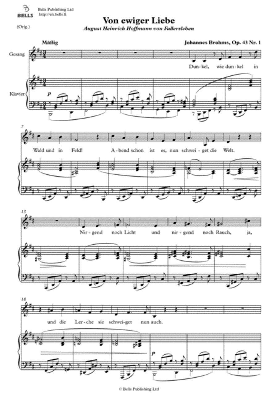 Von ewiger Liebe, Op. 43 No. 1 (Original key. B minor) Voice Solo scores gallery preview page 1