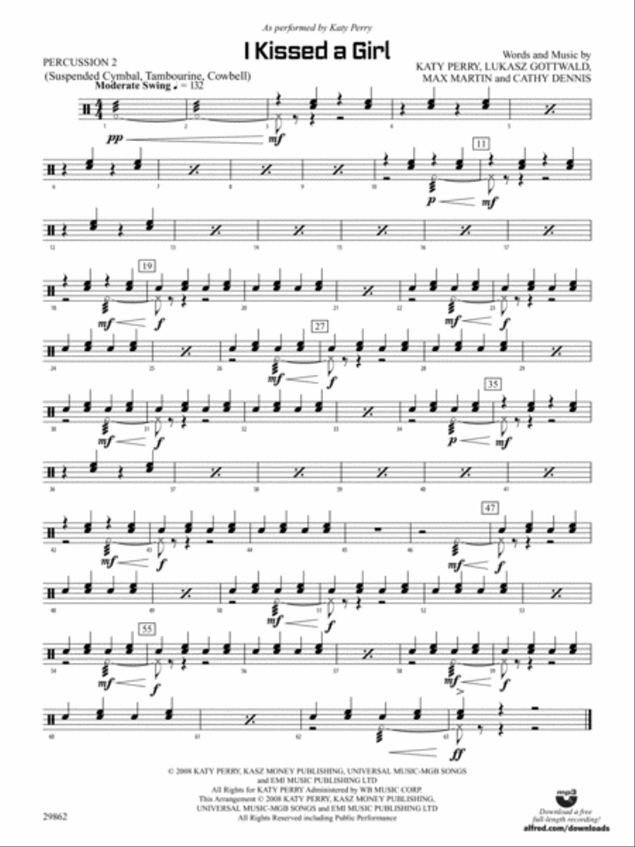 I Kissed a Girl: 2nd Percussion Concert Band scores gallery preview page 1