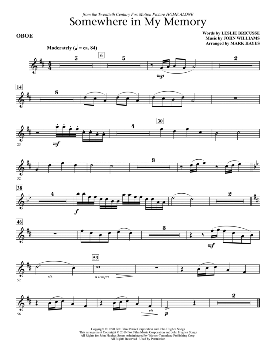 Somewhere in My Memory (arr. Mark Hayes) - Oboe