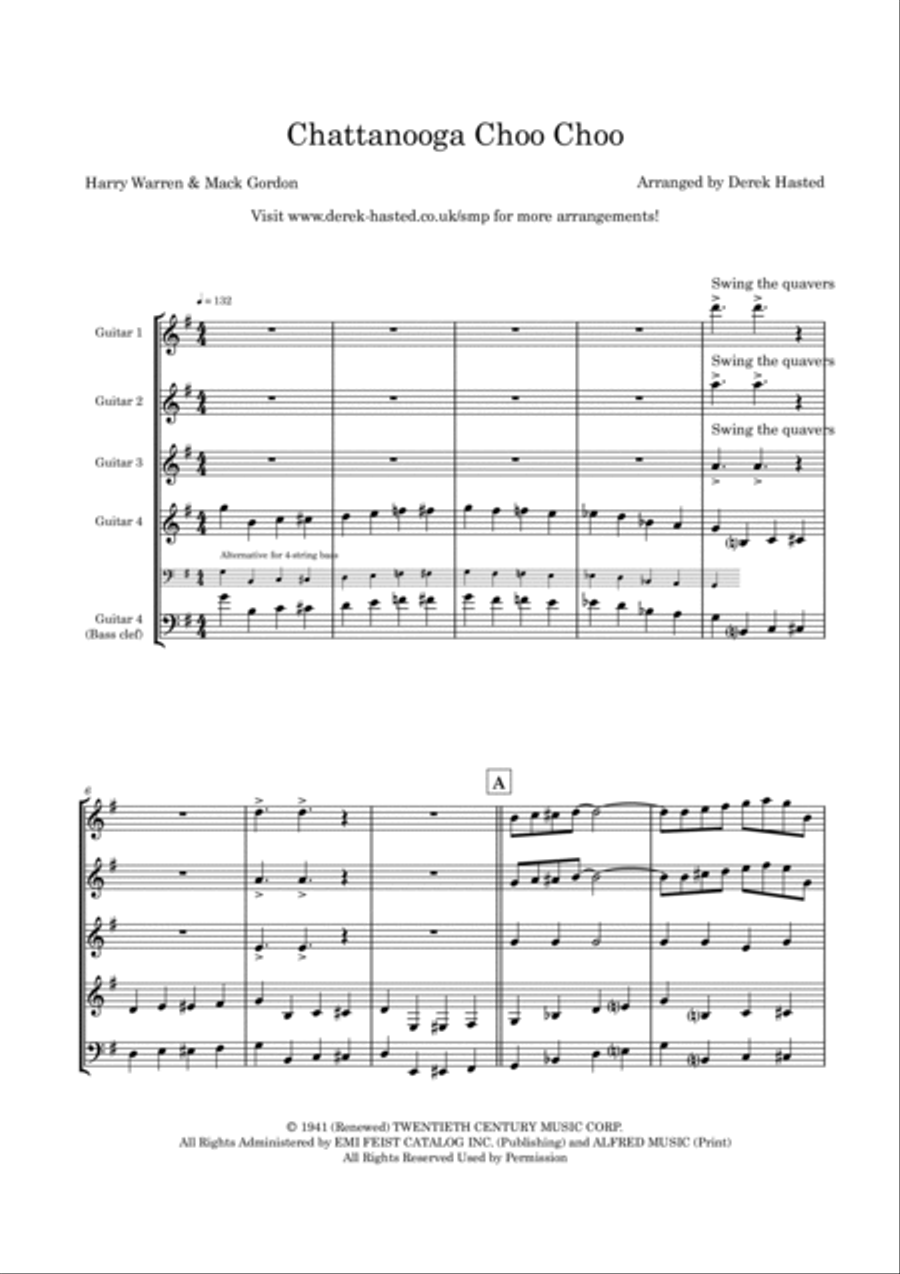 Chattanooga Choo Choo Guitar Ensemble scores gallery preview page 4