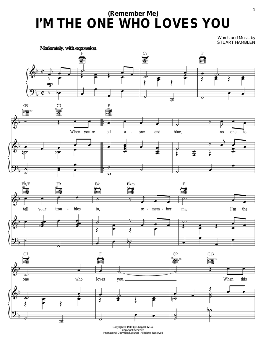 (Remember Me) I'm The One Who Loves You Piano, Vocal, Guitar scores gallery preview page 1