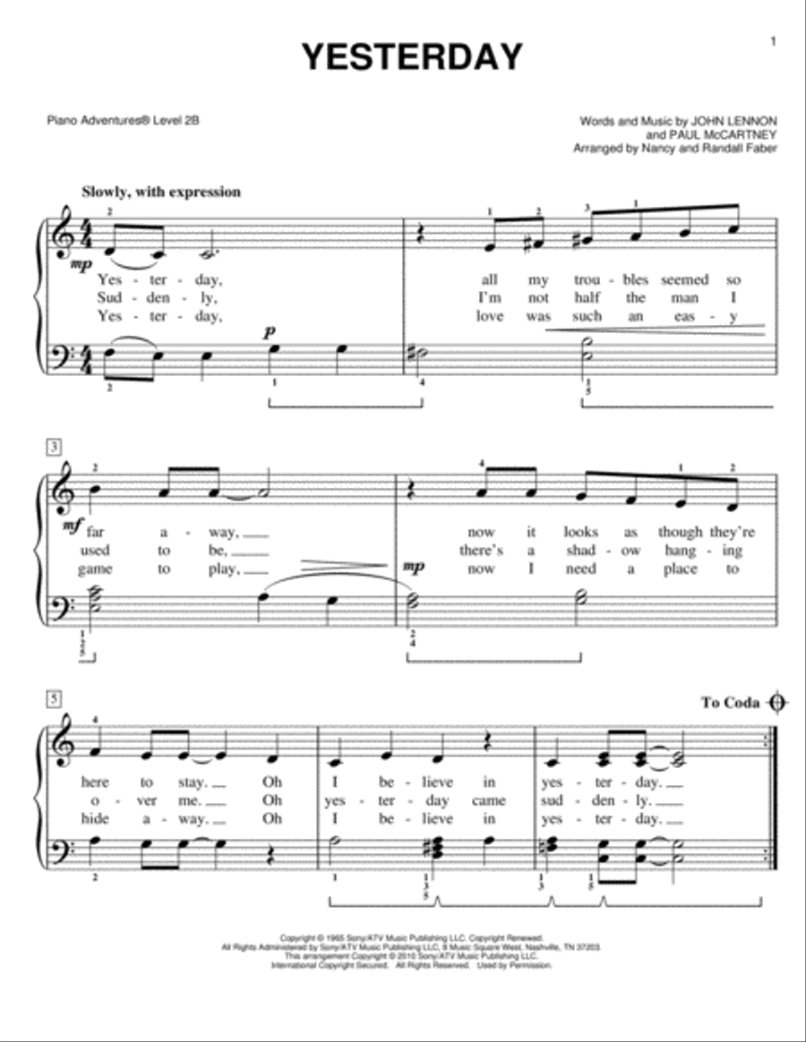 Yesterday Piano Method scores gallery preview page 1