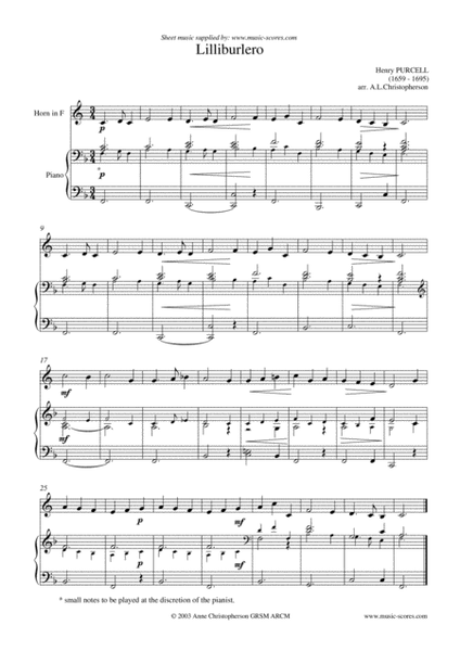 Lilliburlero - French Horn and Piano