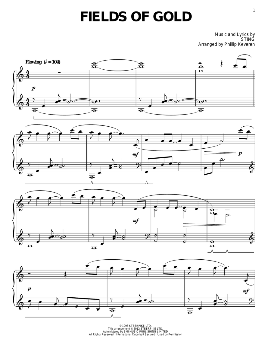 Fields Of Gold (arr. Phillip Keveren) Piano Solo scores gallery preview page 1