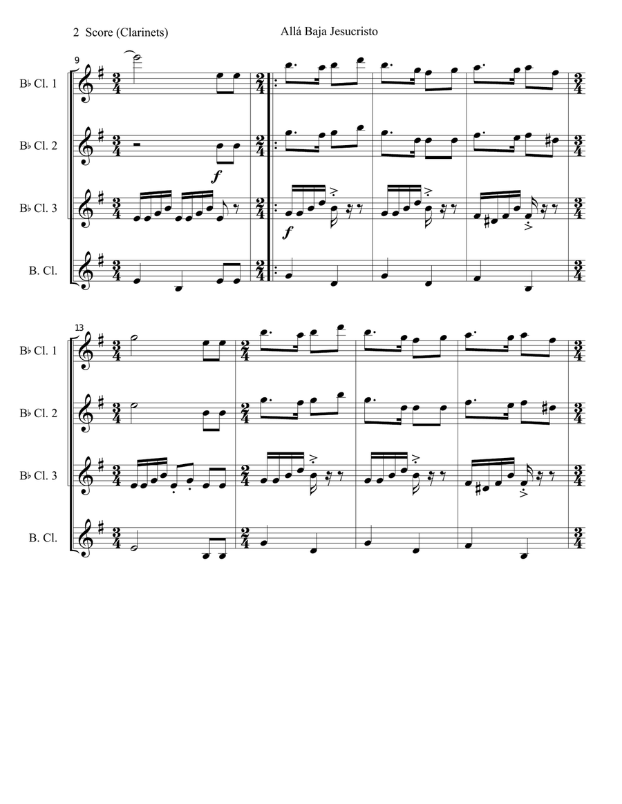 Christmas Carol from Peru for Clarinet Quartet Clarinet Quartet scores gallery preview page 2