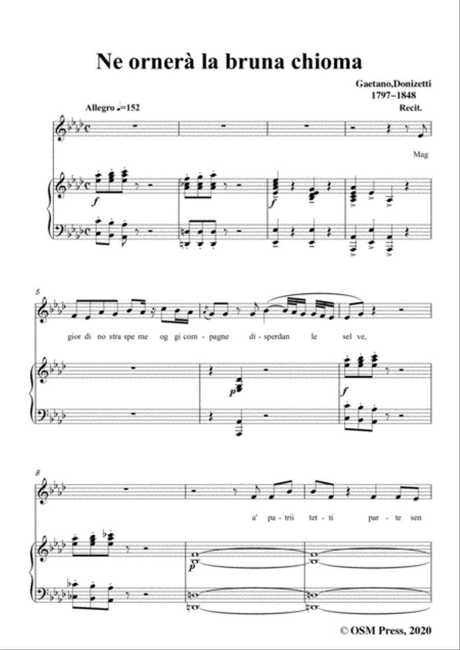 Donizetti-Ne ornera la bruna chioma,in E Major,for Voice and Piano Voice Solo scores gallery preview page 3
