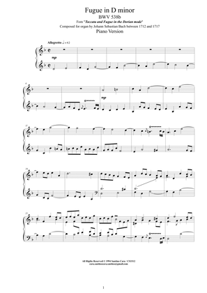 Bach - Fugue in D minor BWV 538b - Piano version
