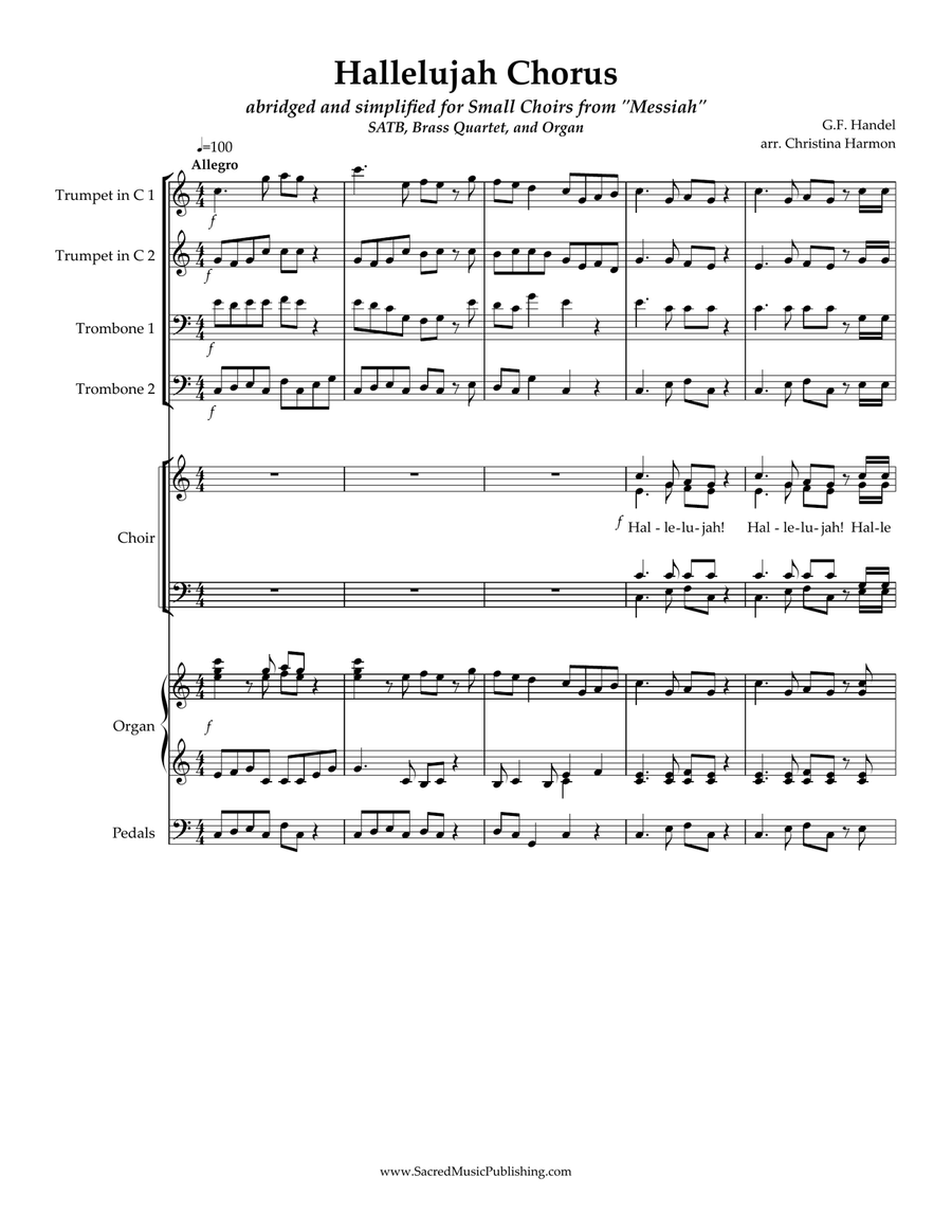 Hallelujah – SATB, Brass Quartet, and Organ 4-Part scores gallery preview page 2