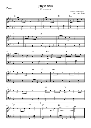 Jingle Bells (Christmas Song) for Easy Piano Solo with Chords (Bb Major)