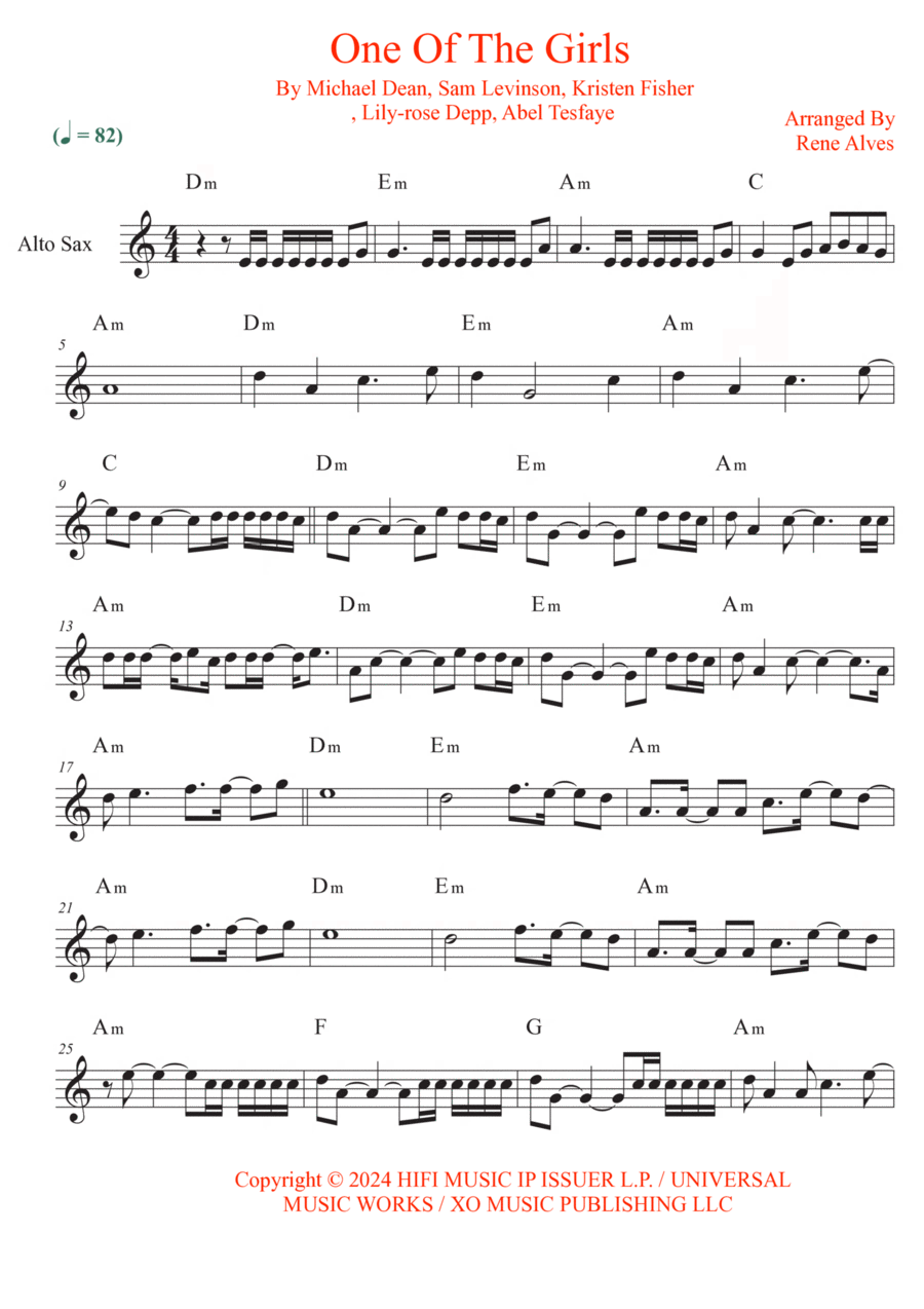One Of The Girls Alto Saxophone scores gallery preview page 1