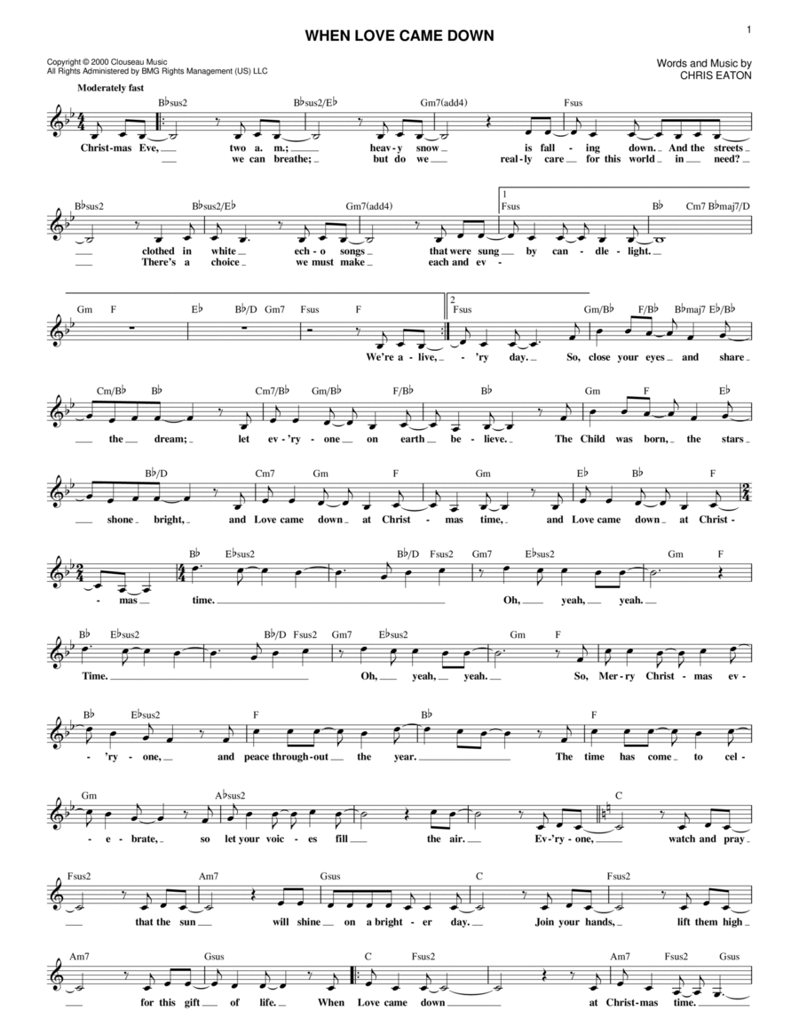 When Love Came Down When Love Came Down Piano scores gallery preview page 1