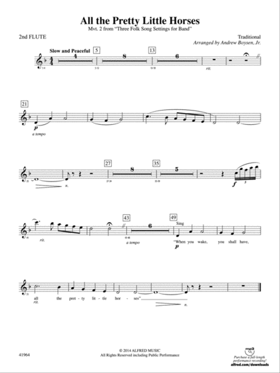 All the Pretty Little Horses: 2nd Flute Concert Band scores gallery preview page 1
